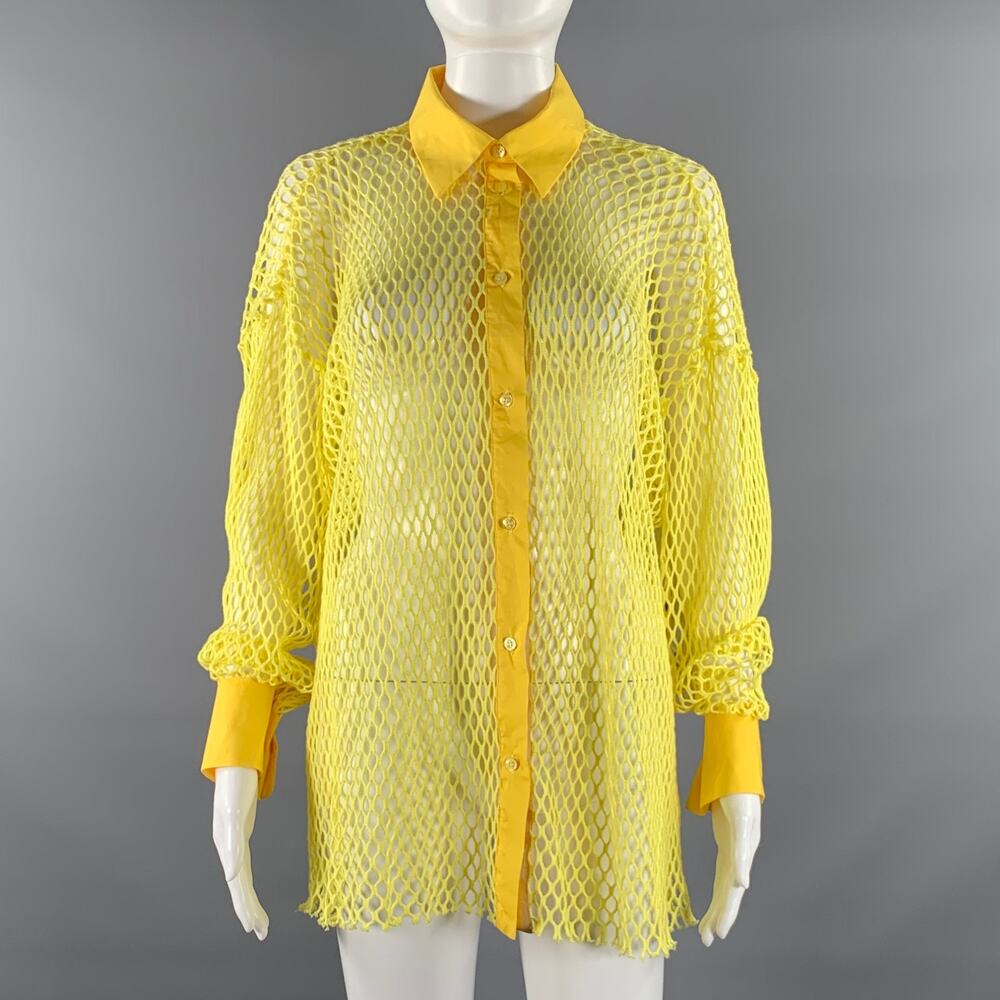 MSGM Size M Yellow Cotton Mesh Button Up Shirt